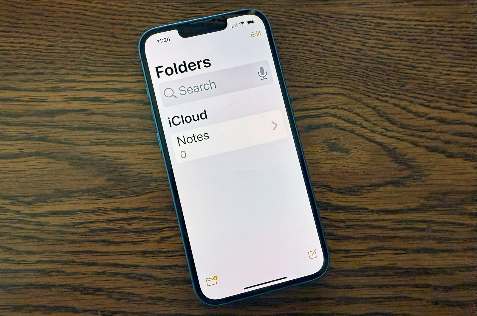 Empty Apple Notes folder on an iPhone